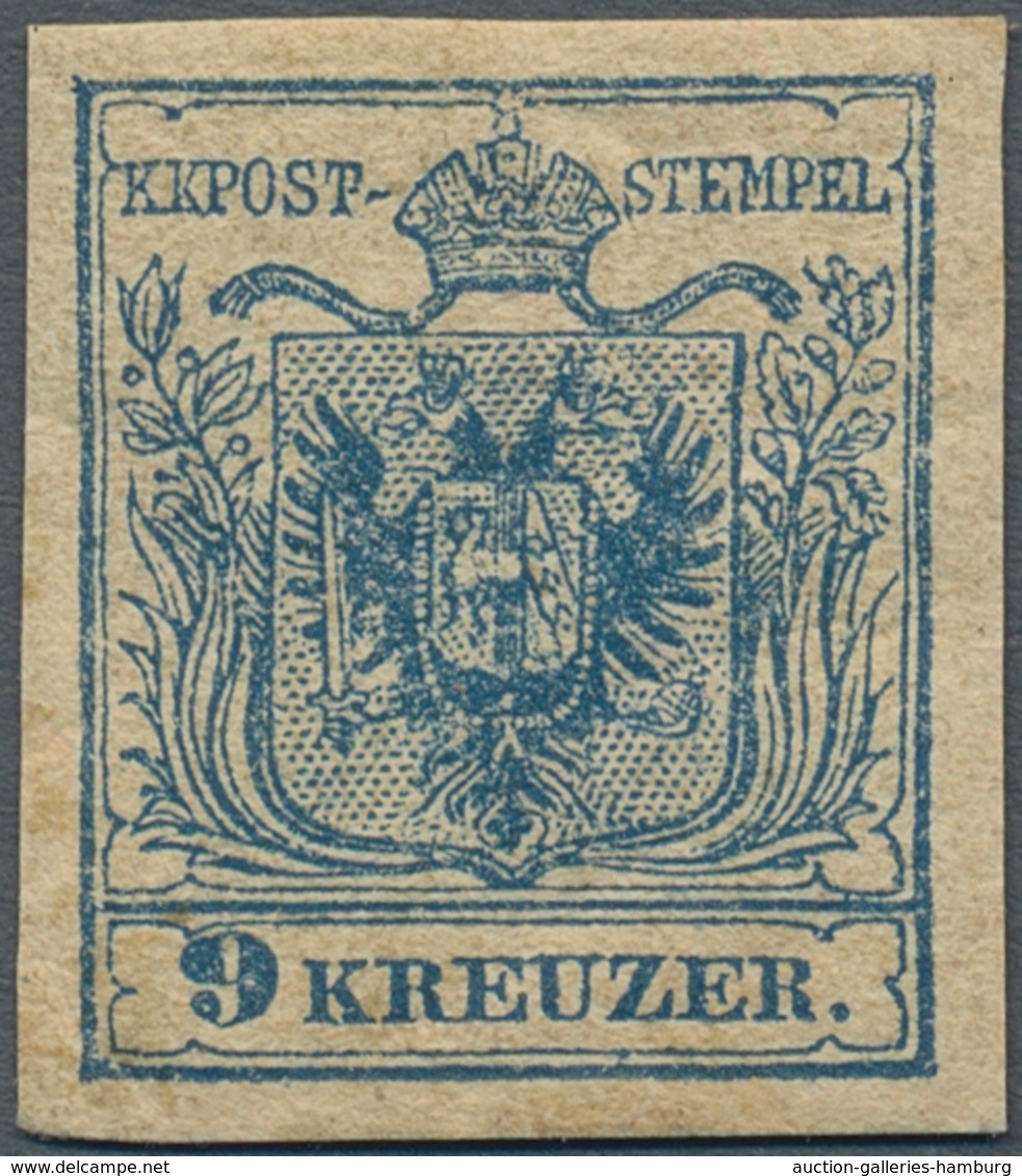 Österreich: 1850, 9 Kr. Blau, Handpapier, Farbfrisches Und Allseits Breitrandiges Examplar Mit Natür - Ongebruikt