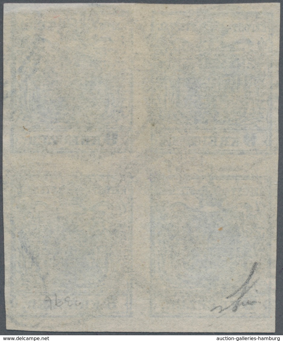 Österreich: 1850, 9 Kreuzer Blau, Dünnes Handpapier 0,065 Mm Im Viererblock, Die Beiden Rechten Mark - Neufs