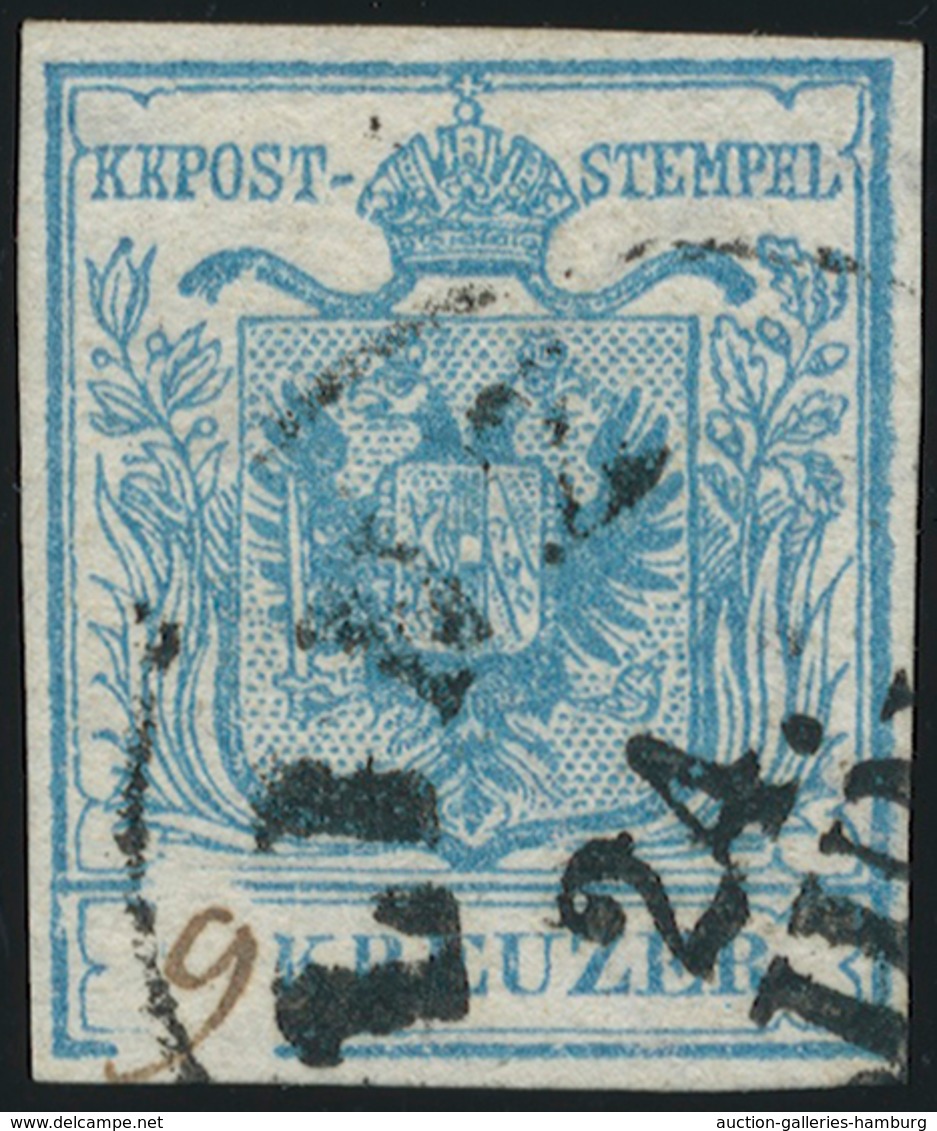 Österreich: 1850, 9 Kr. Hellblau (Handpapier, Type I, Rechts Mit Wasserzeichenteil), Rundum Vollrand - Ungebraucht