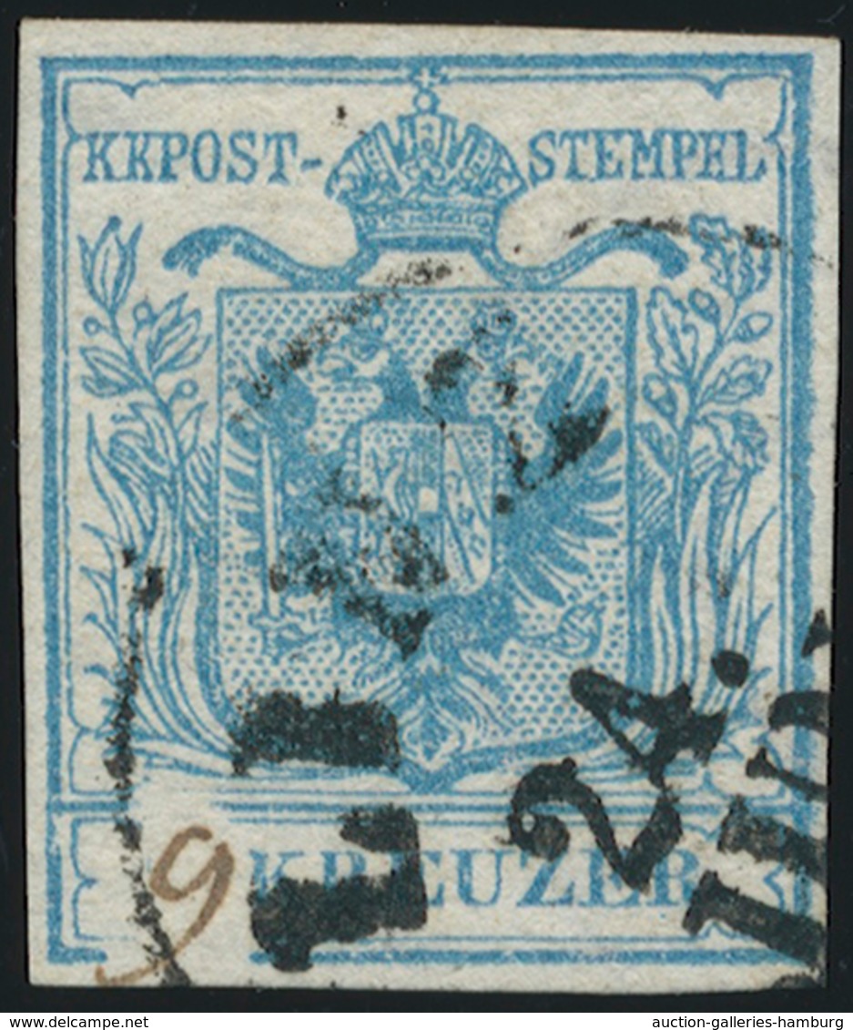 Österreich: 1850, 9 Kr. Hellblau (Handpapier, Type I, Rechts Mit Wasserzeichenteil), Rundum Vollrand - Unused Stamps