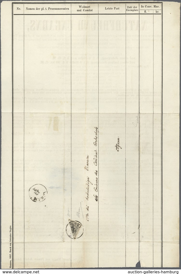 Österreich: 1850/54: 2 Kreuzer Tiefschwarz, Maschinenpapier Type III B, Diagonal Von Links Oben Nach - Ongebruikt