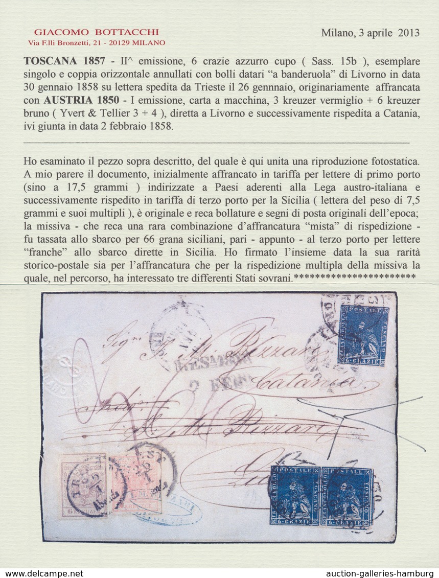 Österreich: 1850: Brief Aus Triest Vom 26. Januar 1858, Frankiert 3 Kreuzer Orange Und 6 Kreuzer Bra - Nuovi