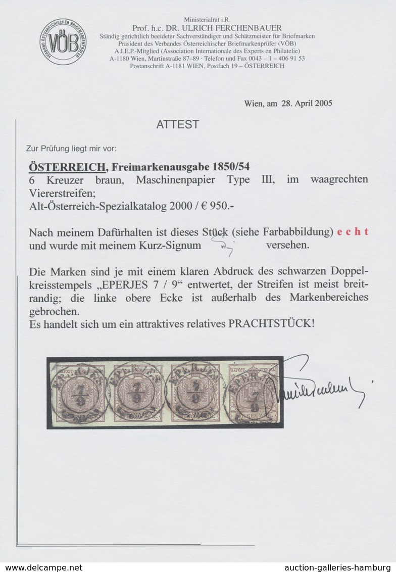 Österreich: 1850/54, 6 Kreuzer Braun, Type III, Auf Maschinenpapier, Entwertet Mit Klarem Abdruck De - Ungebraucht