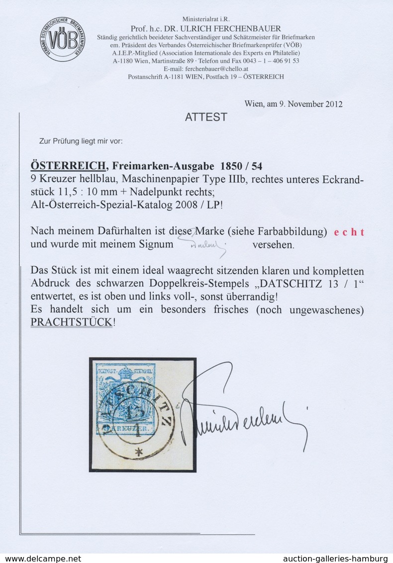 Österreich: 1850, 9 Kr Hellblau, Maschinenpapier Type IIIb, Rechte Untere Bogenecke Mit Besonders Br - Nuovi