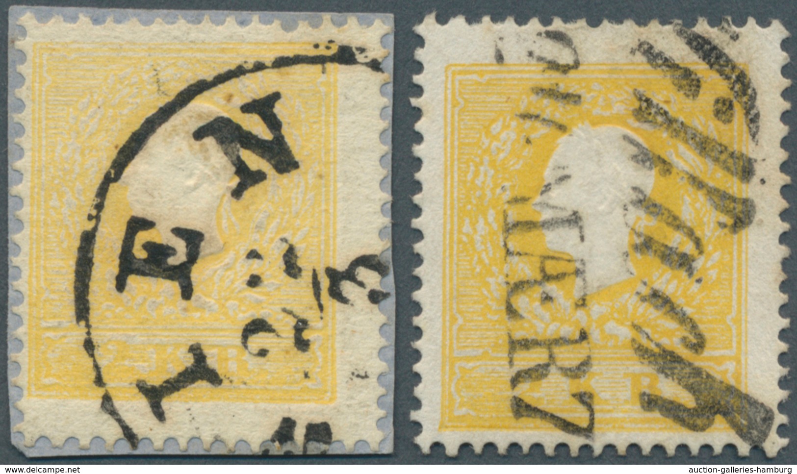 Österreich: 1858, 2 Kr Gelb, Type I Auf Briefstück Mit Teilstempel Wien Sowie 2 Kr Dunkelgelb, Type - Unused Stamps