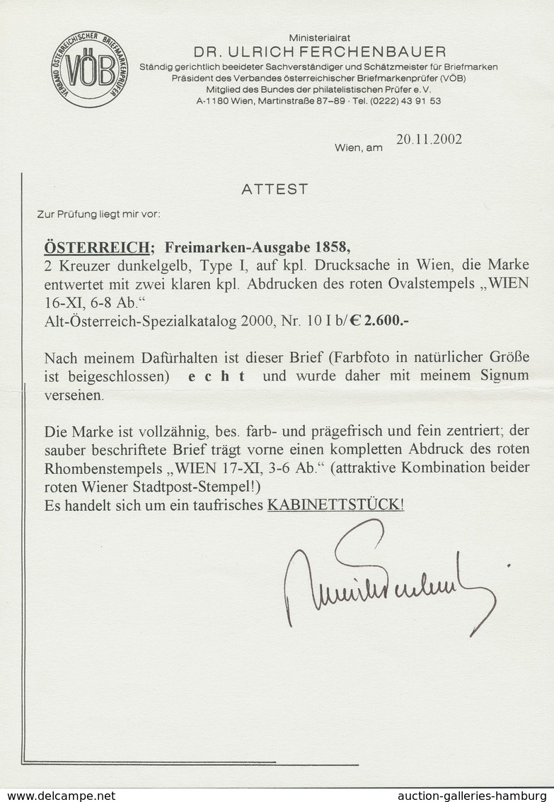 Österreich: 1858, 2 Kreuzer Dunkelgelb, Type I, Besonders Farb- Und Prägefrisches, Bestens Zentriert - Nuevos