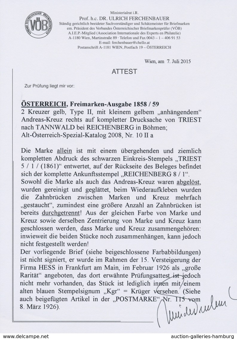 Österreich: 1858/59: 2 Kreuzer Gelb, Type II, Mit Kleinem Gelben Andreas-Kreuz Auf Kompletter Drucks - Nuevos