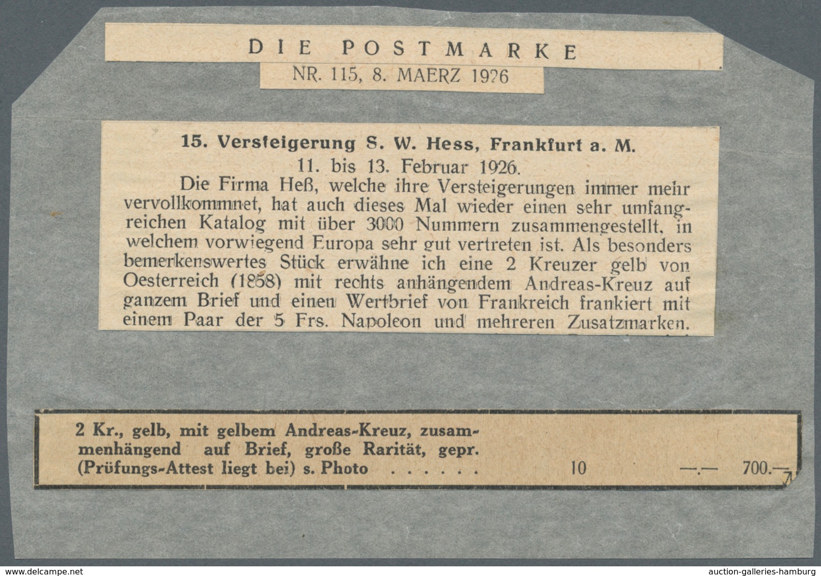 Österreich: 1858/59: 2 Kreuzer Gelb, Type II, Mit Kleinem Gelben Andreas-Kreuz Auf Kompletter Drucks - Unused Stamps