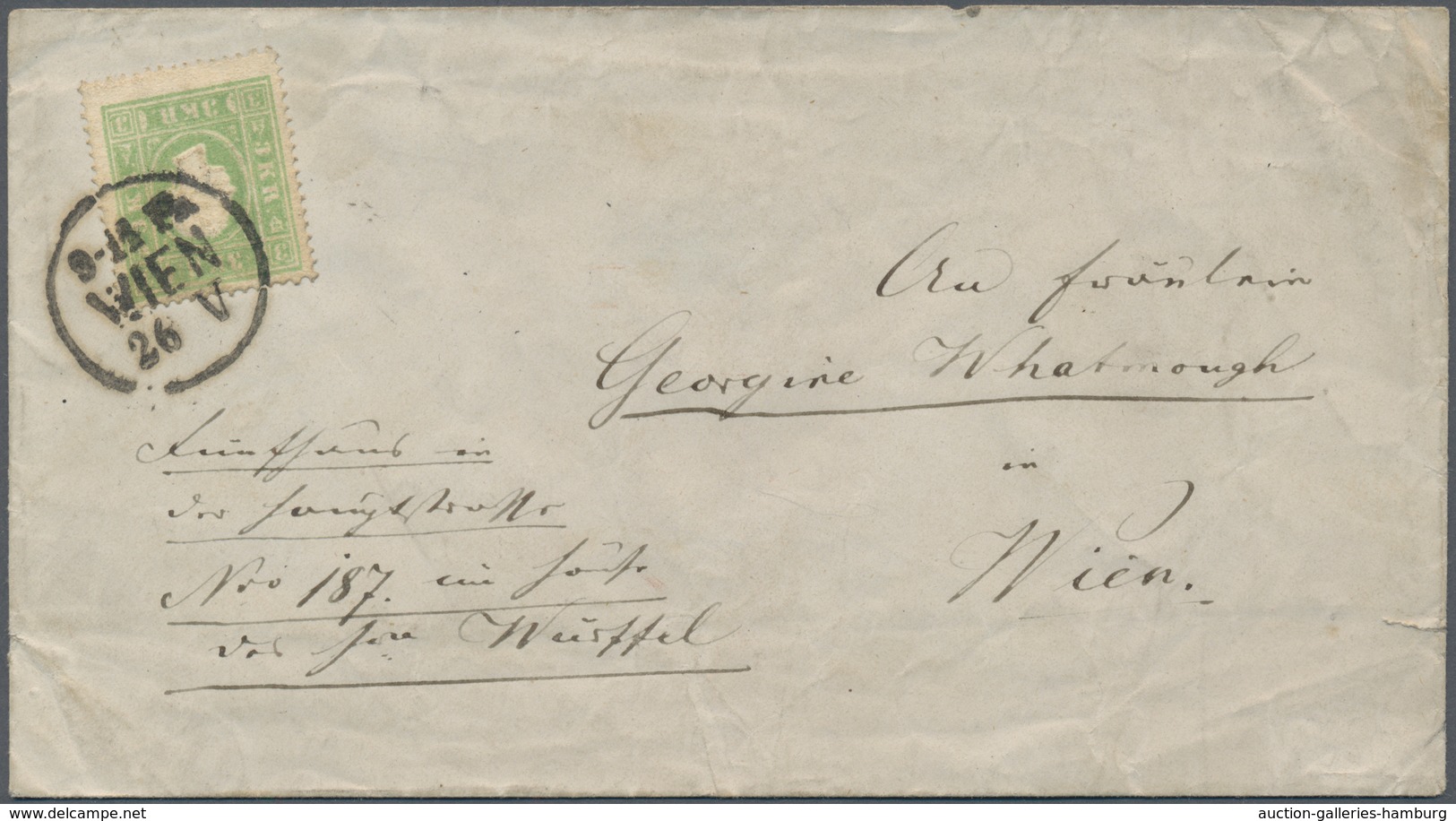 Österreich: 1858/1859, 3 Kr. Schwarz Und 3 Kr. Grün, Je Als Einzelfrankatur Auf Ortsbrief Von WIEN A - Unused Stamps