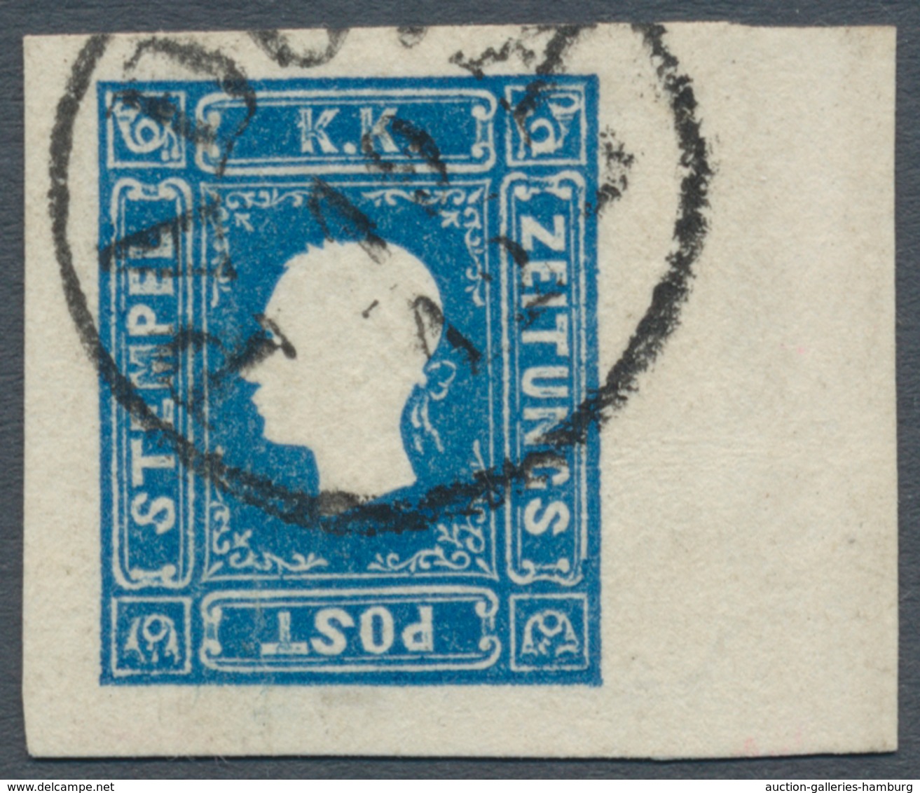 Österreich: 1858, (1,05 Kreuzer/Soldi) Dunkelblau Zeitungsmarke, Type I, Allseits überrandiges Recht - Ungebraucht