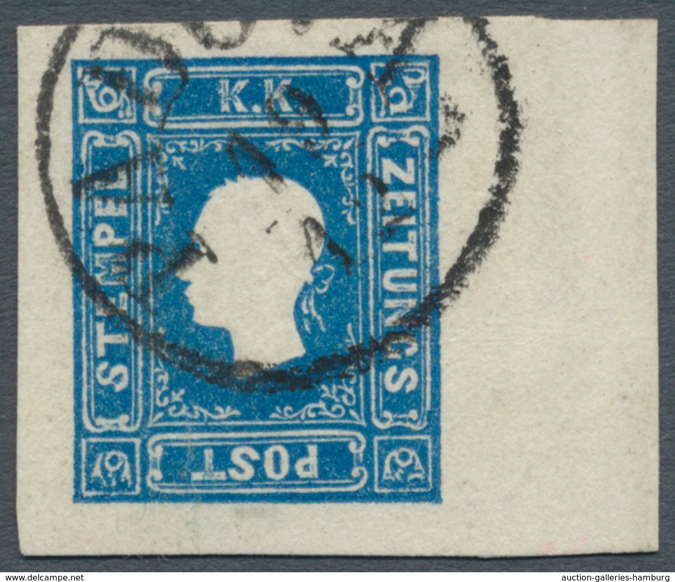 Österreich: 1858, (1,05 Kreuzer/Soldi) Dunkelblau Zeitungsmarke, Type I, Allseits überrandiges Recht - Unused Stamps