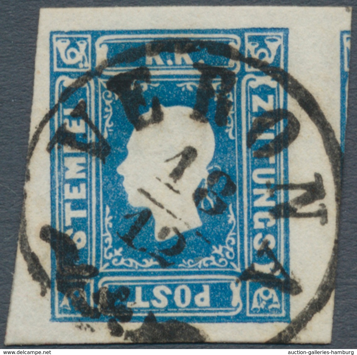 Österreich: 1858, (1,05 Kreuzer/Soldi) Dunkelblau Zeitungsmarke, Type I, Breit- Bis überrandig, Rech - Unused Stamps