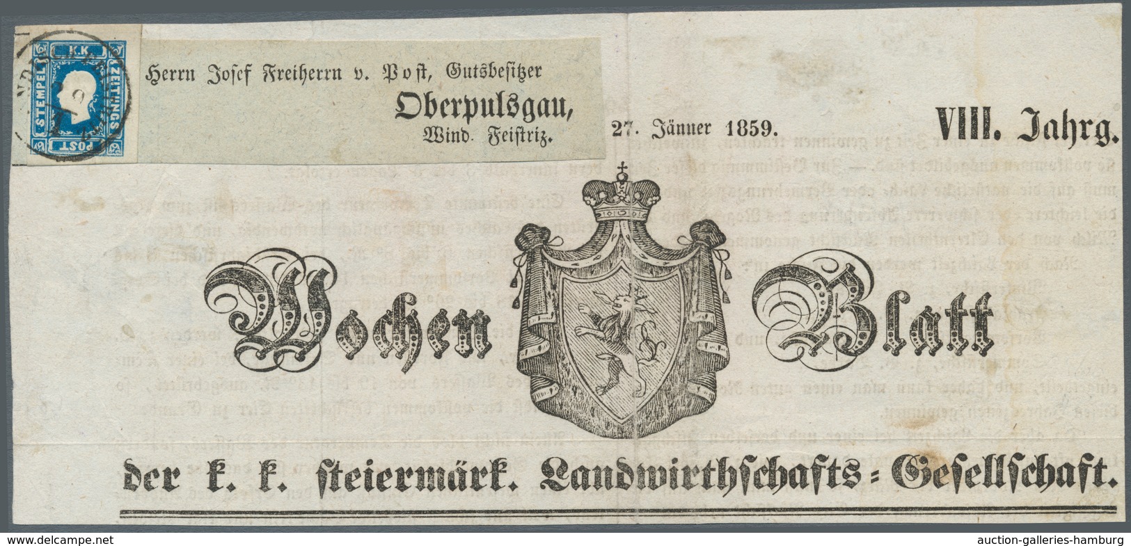 Österreich: 1858, (1,05 Kreuzer) Dunkelblau Zeitungsmarke, Type I, Allseits Voll- Bis überrandig, En - Unused Stamps