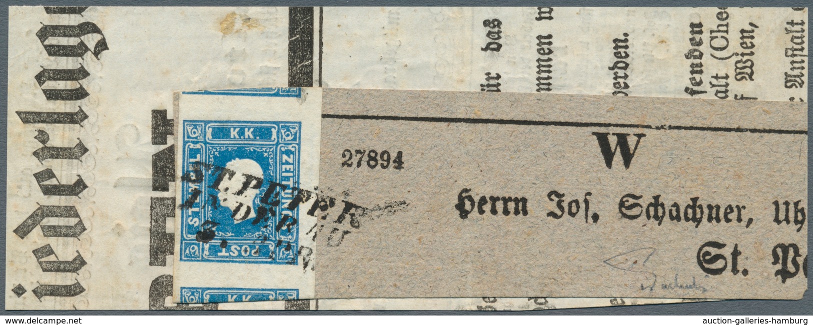 Österreich: 1858, (1,05 Kreuzer) Dunkelblau Zeitungsmarke, Type I, Allseits Breit- Bis überrandig, O - Unused Stamps