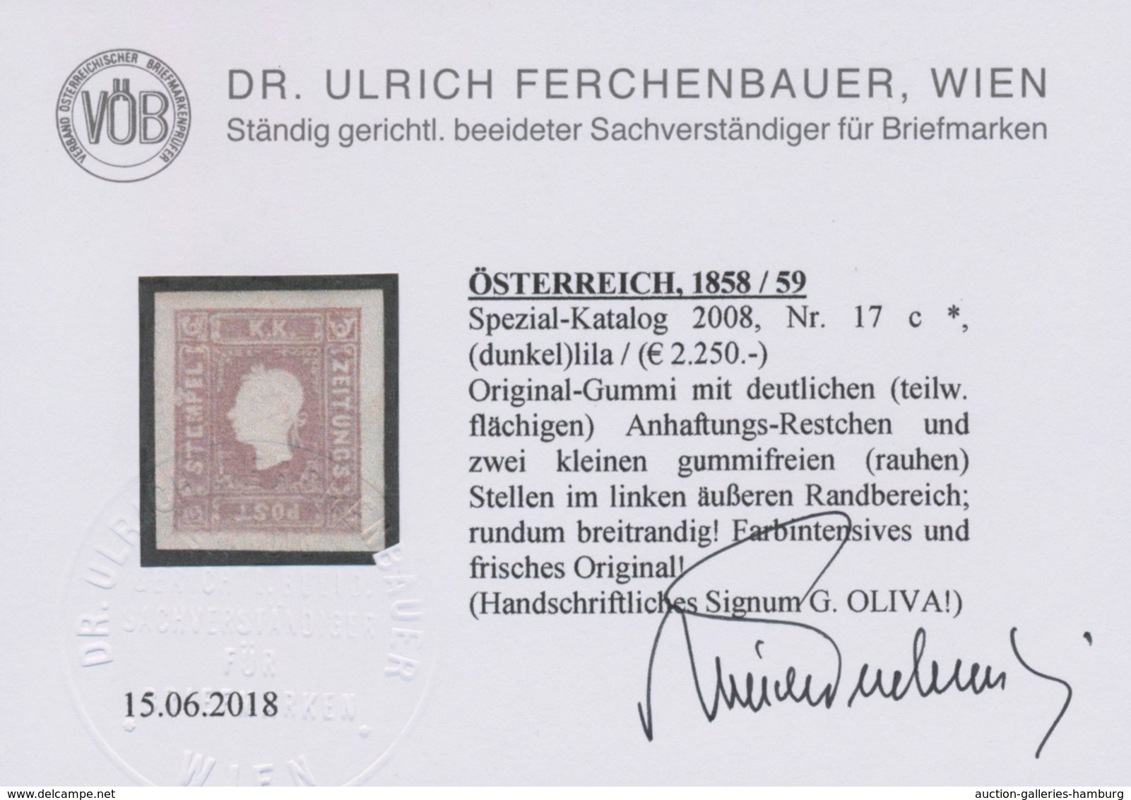 Österreich: 1858/1859, (1.05 Kr Dunkellila) Ungebraucht Mit Originalgummi Und Kleinen Anhaftungen, K - Ungebraucht
