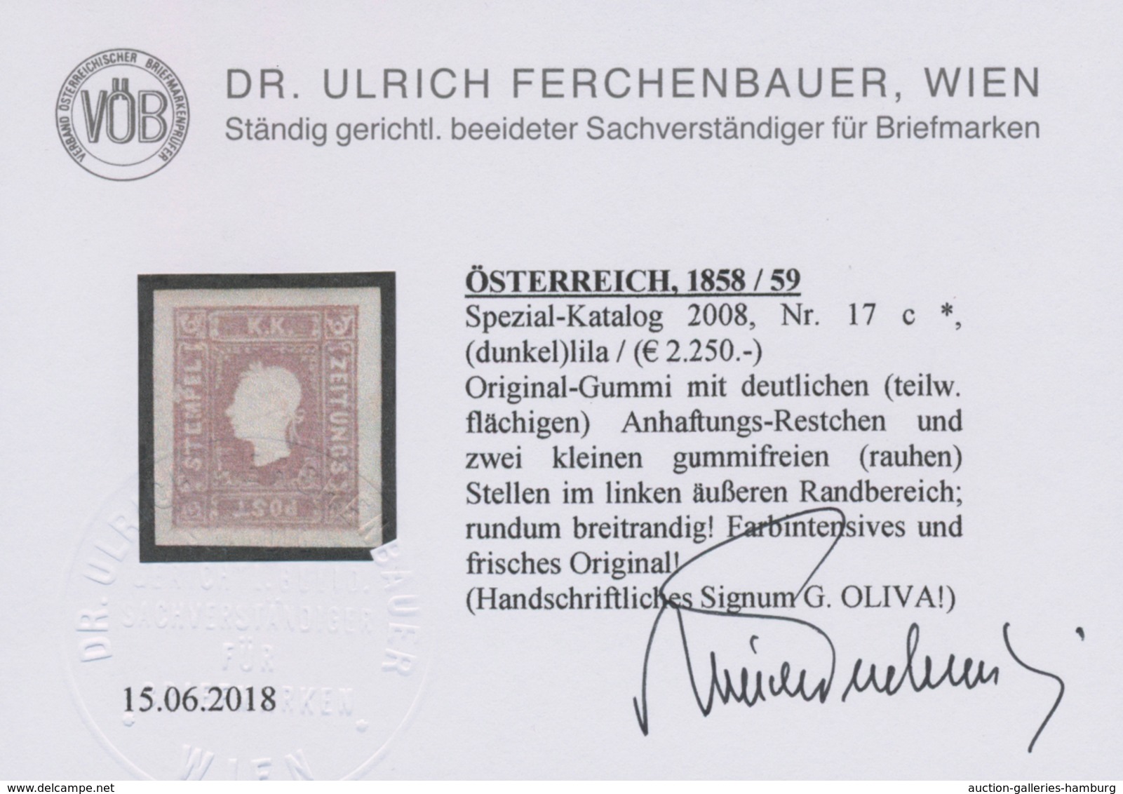 Österreich: 1858/1859, (1.05 Kr Dunkellila) Ungebraucht Mit Originalgummi Und Kleinen Anhaftungen, K - Ongebruikt