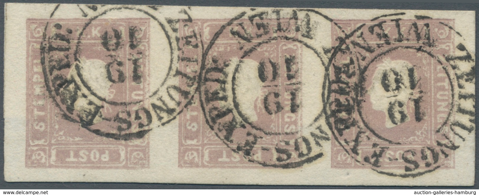 Österreich: 1859, (1,05 Kreuzer) Lila Zeitungsmarke, Type II, Waagerechter Dreierstreifen, Farbinten - Nuevos