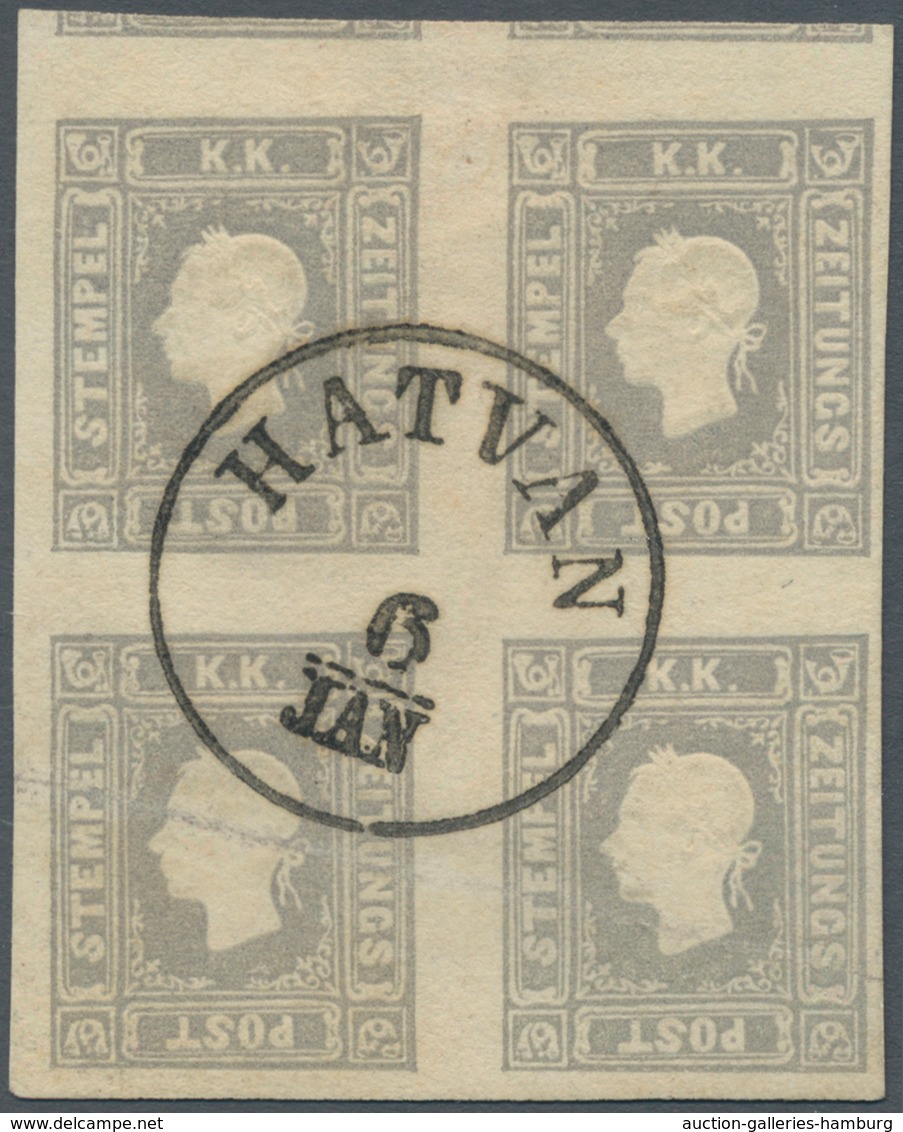 Österreich: 1859, (1,05 Kreuzer) Grau Zeitungsmarke, Type II, Viererblock, Farbintensiv Und Prägefri - Unused Stamps