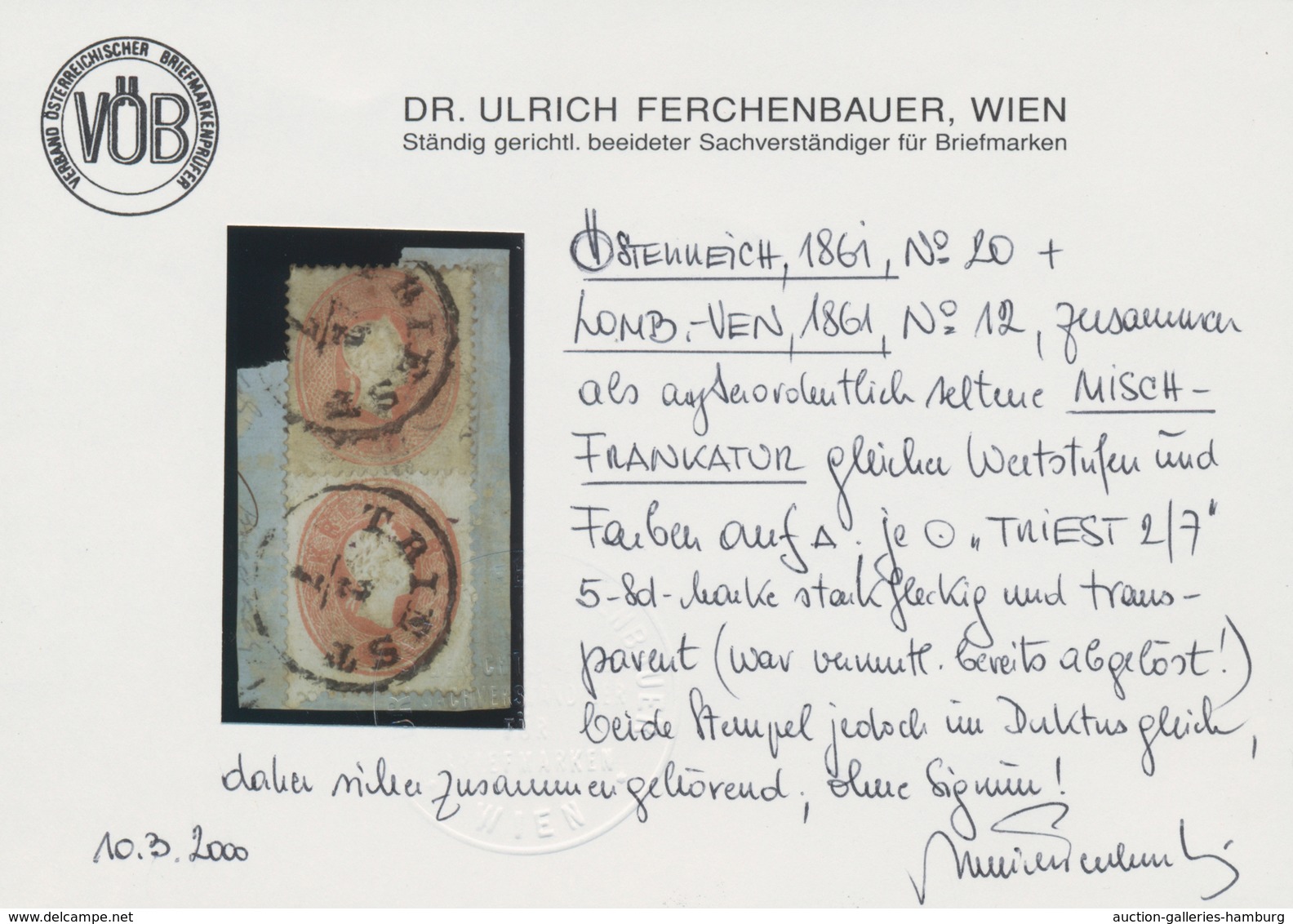 Österreich: 1861, 5 Kreuzer Rot Und Lombardei-Venetien 5 Soldi Rot, Zusammen Als Mischfrankatur Glei - Ungebraucht