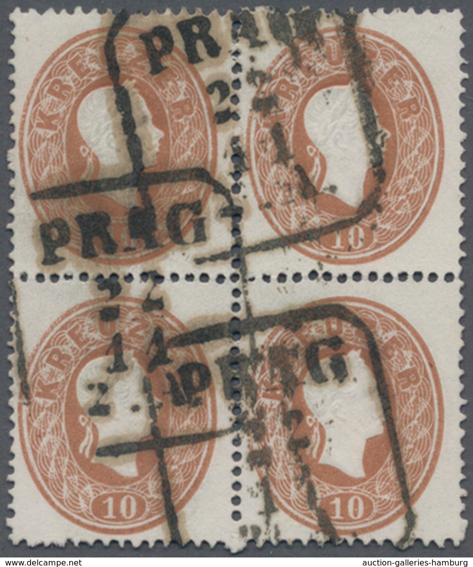 Österreich: 1860, 10 Kr. Braun, Farbfrischer Und Gut Gezähnter 4er-Block, Sauber Gestempelt "PRAG 22 - Unused Stamps