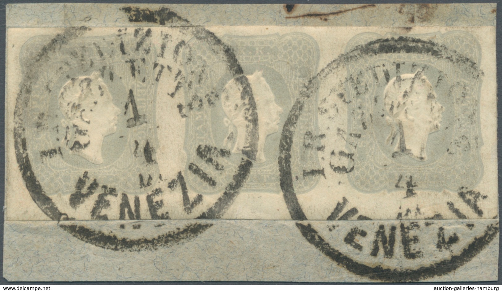 Österreich: 1861, (1,05 Kreuzer/Soldi) Hellgrau Zeitungsmarke, Waagerechter 3er-Streifen, Prägefrisc - Ongebruikt