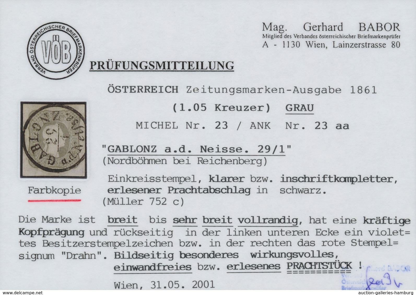 Österreich: 1861, (1,05 Kreuzer) Grau Zeitungsmarke, Mit Kräftiger Kopfprägung, Allseits Breitrandig - Neufs