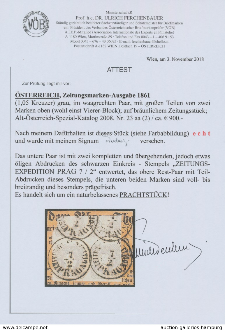 Österreich: 1861, (1,05 Kreuzer) Grau Zeitungsmarke, Waagerechtes Paar Mit Großen Teilen Der Beiden - Unused Stamps