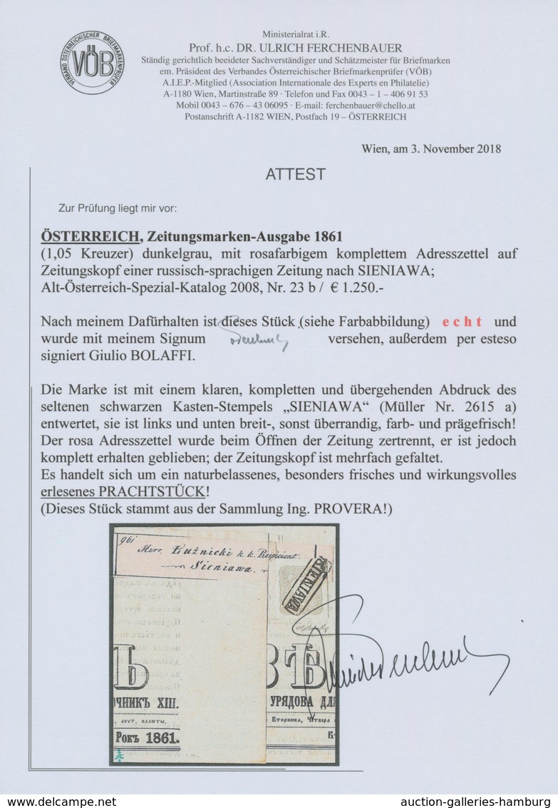 Österreich: 1861, (1,05 Kreuzer) Dunkelgrau Zeitungsmarke, Farb- Und Prägefrisch, Allseits Breit- Bi - Nuevos