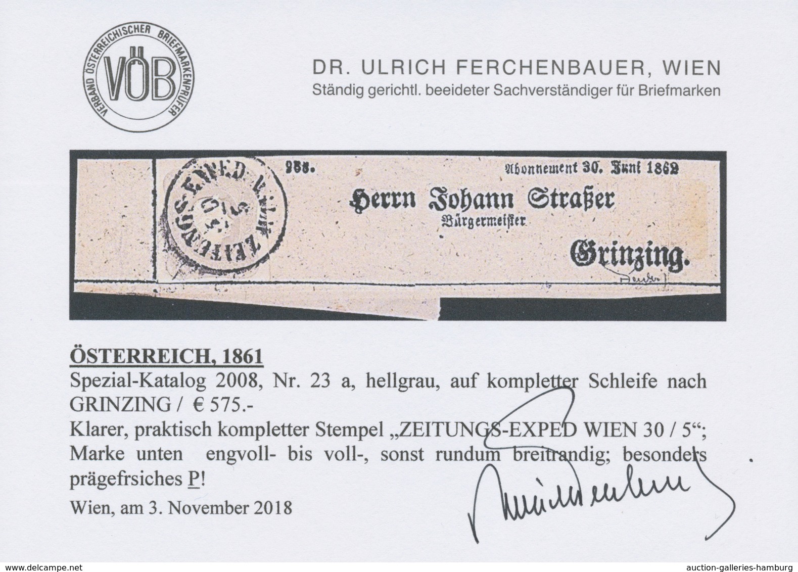 Österreich: 1861, (1,05 Kreuzer) Hellgrau Zeitungsmarke, Allseits Voll- Bis Breitrandig, Prägefrisch - Ungebraucht