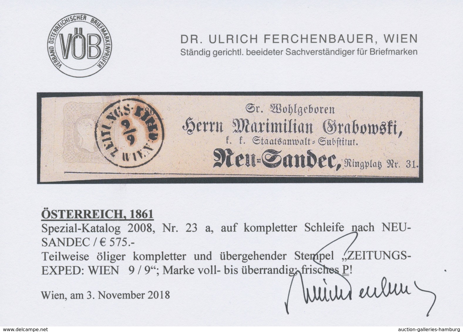 Österreich: 1861, (1,05 Kreuzer) Hellgrau Zeitungsmarke, Allseits Voll- Bis überrandig, Entwertet Mi - Ongebruikt