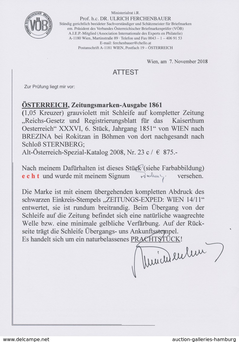 Österreich: 1861, (1,05 Kreuzer) Grauviolett Zeitungsmarke, Allseits Breitrandig, übergehend Entwert - Ongebruikt