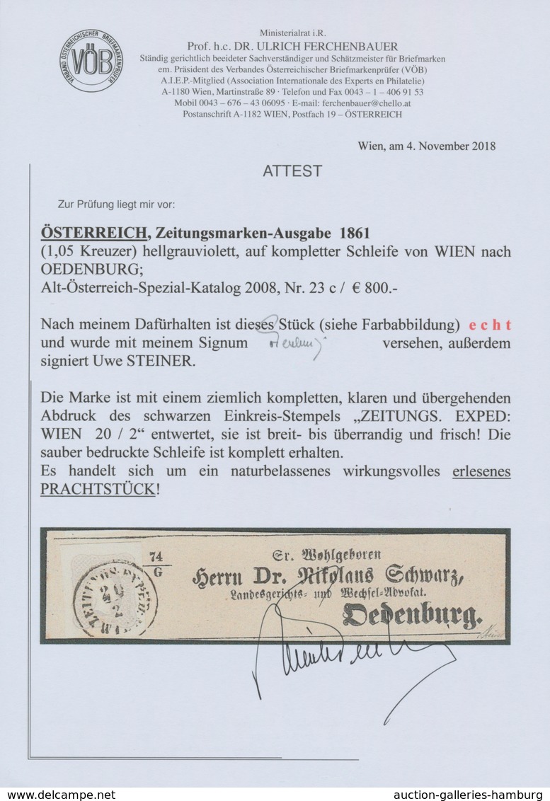 Österreich: 1861, (1,05 Kreuzer) Hellgrauviolett Zeitungsmarke, Allseits Breit- Bis überrandig, Entw - Ungebraucht