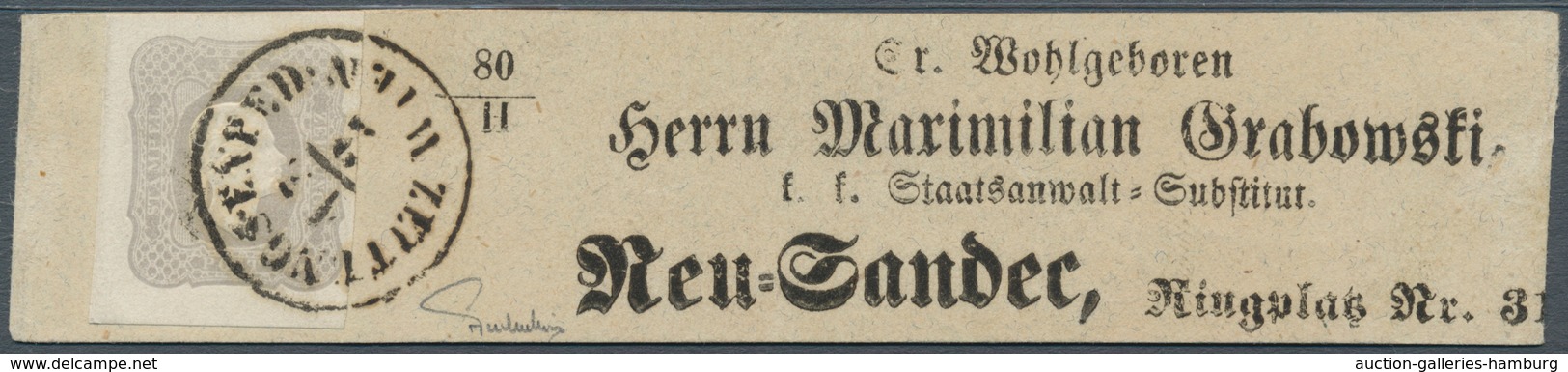 Österreich: 1861, (1,05 Kreuzer) Grauviolett Zeitungsmarke, Prägefrisch, Allseits Voll- Bis überrand - Ungebraucht