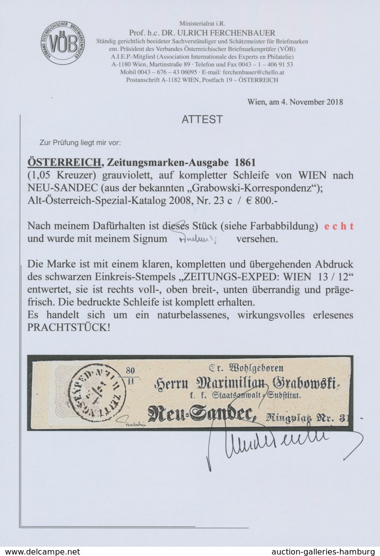 Österreich: 1861, (1,05 Kreuzer) Grauviolett Zeitungsmarke, Prägefrisch, Allseits Voll- Bis überrand - Nuevos