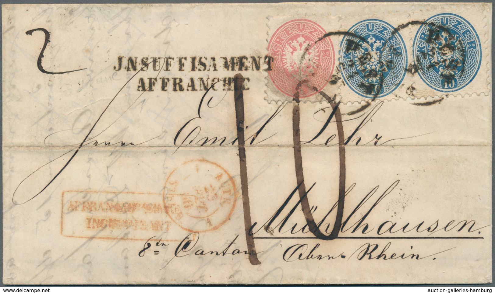 Österreich: 1866/1867, Zwei Unzureichend Frankierte Briefe Nach Frankreich: Faltbriefhülle 1866 Fran - Ongebruikt