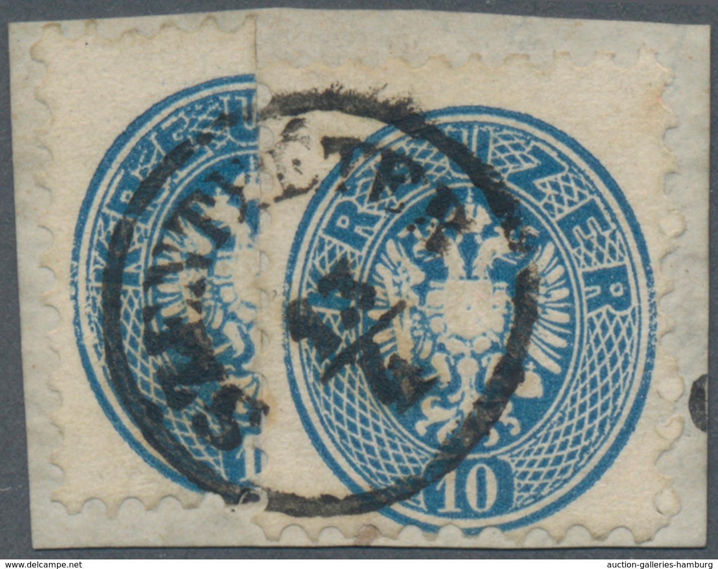 Österreich: 1863/1864, 10 Kreuzer Blau + 10 Kr Senkr. HALBIERUNG (li. Hälfte) Ideal Zentrisch überge - Neufs