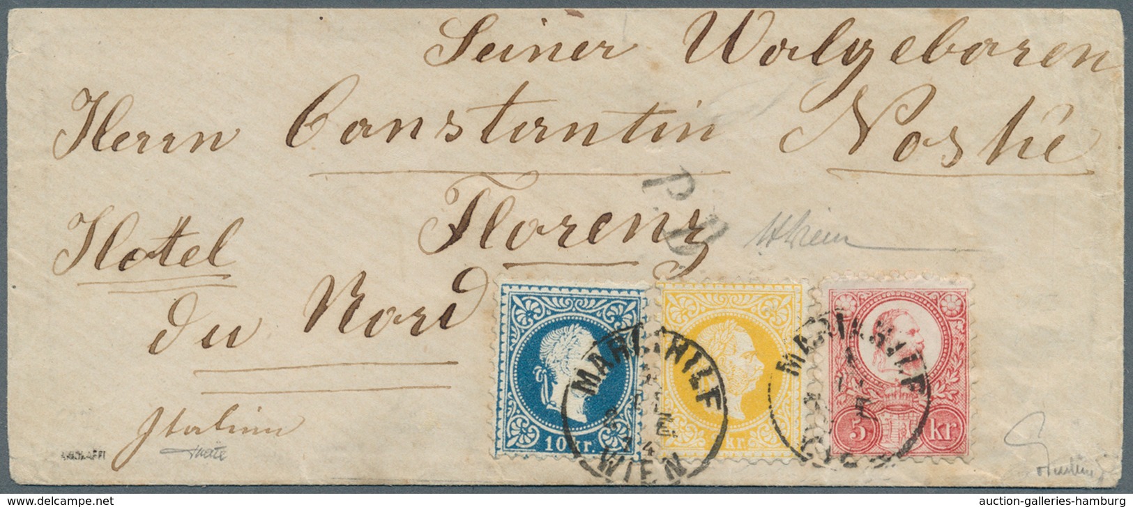 Österreich: 1867, 10 Kr. Dunkelblau Und 2 Kr. Gelb, Beide Grober Druck, Und Ungarn Freimarken-Ausgab - Ungebraucht
