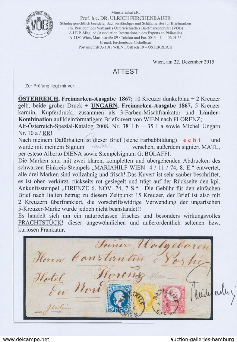Österreich: 1867, 10 Kr. Dunkelblau Und 2 Kr. Gelb, Beide Grober Druck, Und Ungarn Freimarken-Ausgab - Nuovi