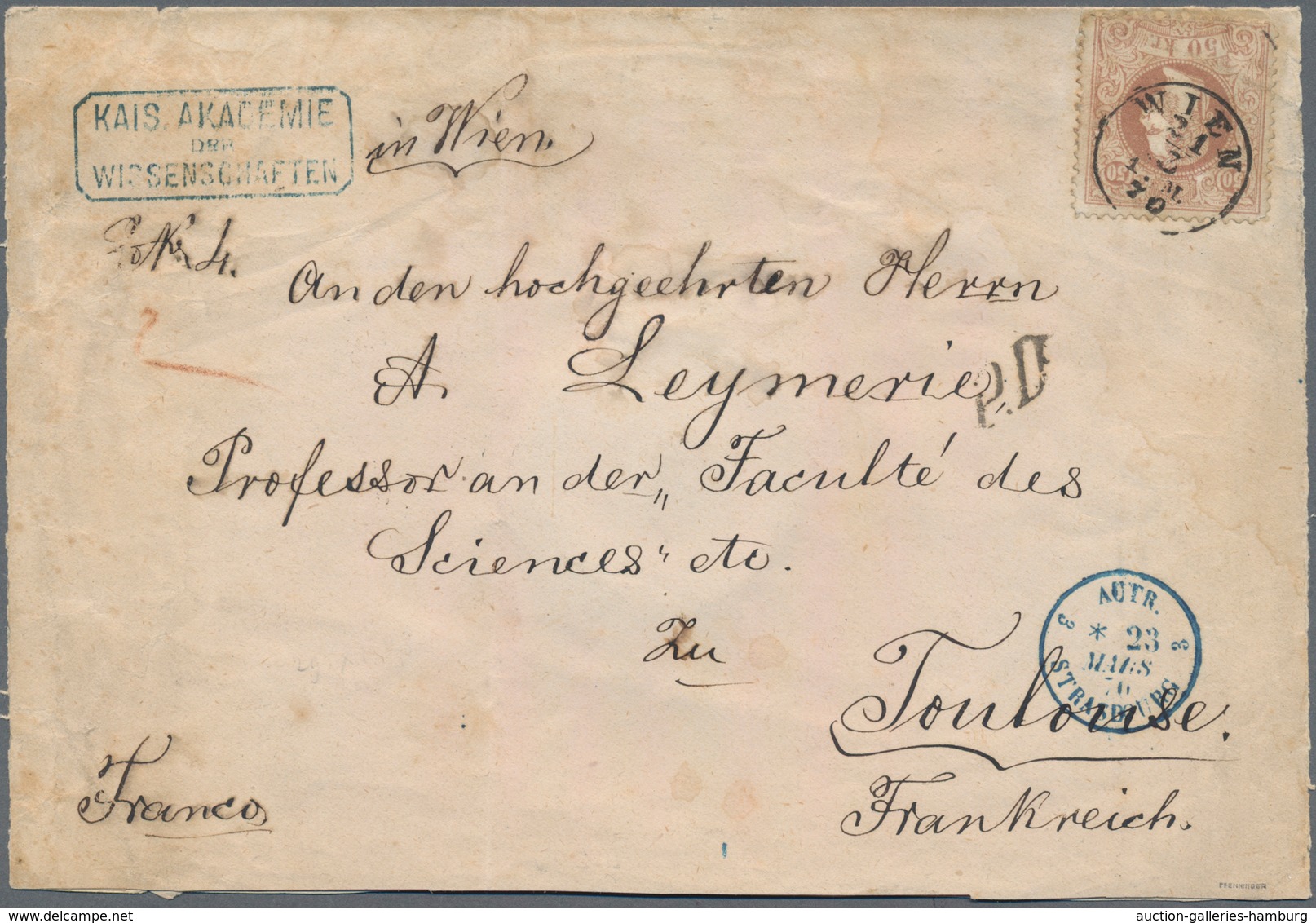 Österreich: 1867, 50 Kreuzer Braun Grober Druck Als EF Entwertet Mit Kleinem K1 WIEN Und Beigesetzt - Neufs