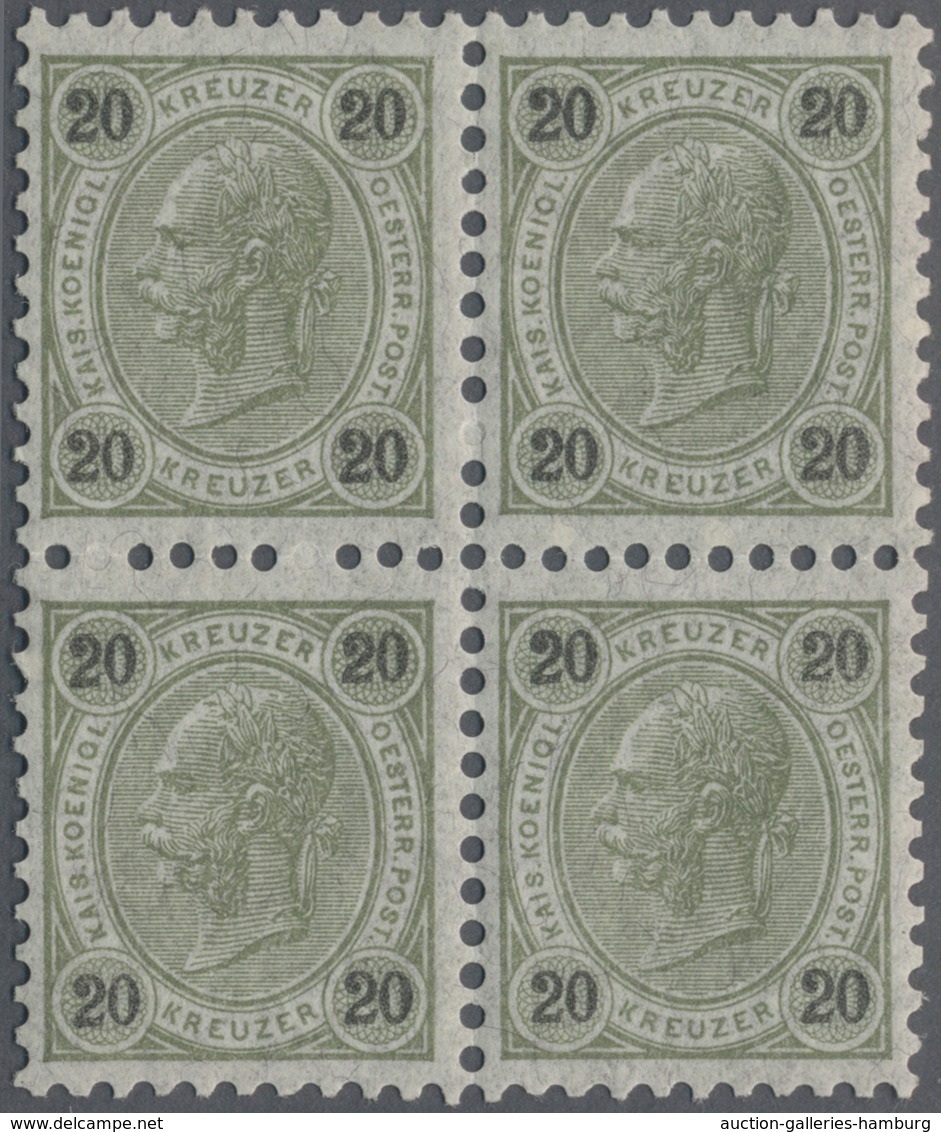 Österreich: 1890, 20 Kr. Lebhaftolivgrün/schwarz Im 4er-Block (mittig Unten Etwas Angetrennt), Farbf - Ungebraucht