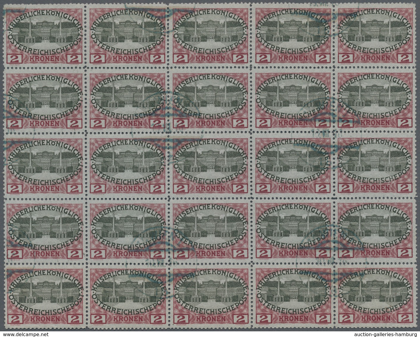 Österreich: 1908, Jubiläumsausgabe, 2 Kr. Auf Grauem Tiefdruckpapier, 25er-Block (minim Angetrennt, - Nuevos