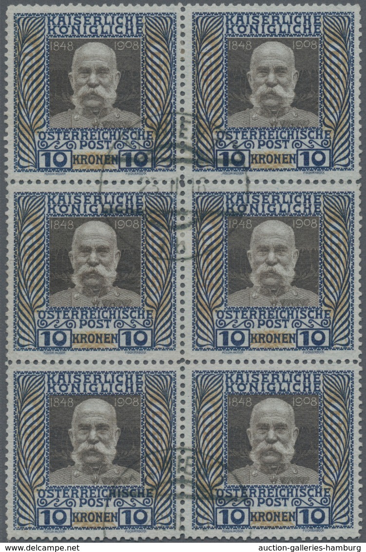 Österreich: 1908, Jubiläumsausgabe, 10 Kr. Auf Grauem Tiefdruckpapier, 6er-Block (minimal Angetrennt - Ungebraucht