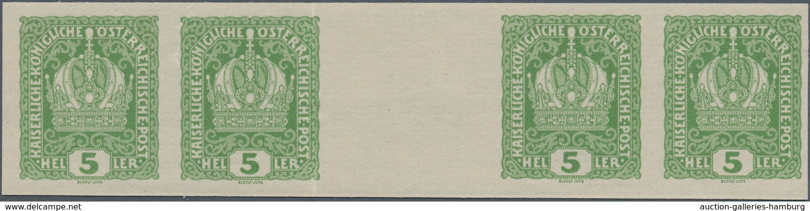 Österreich: 1916, 5 H Kaiserkrone Ungezähnt Im Waagerechten Zwischenstegpaar Mit Weiteren 2 Anhängen - Unused Stamps