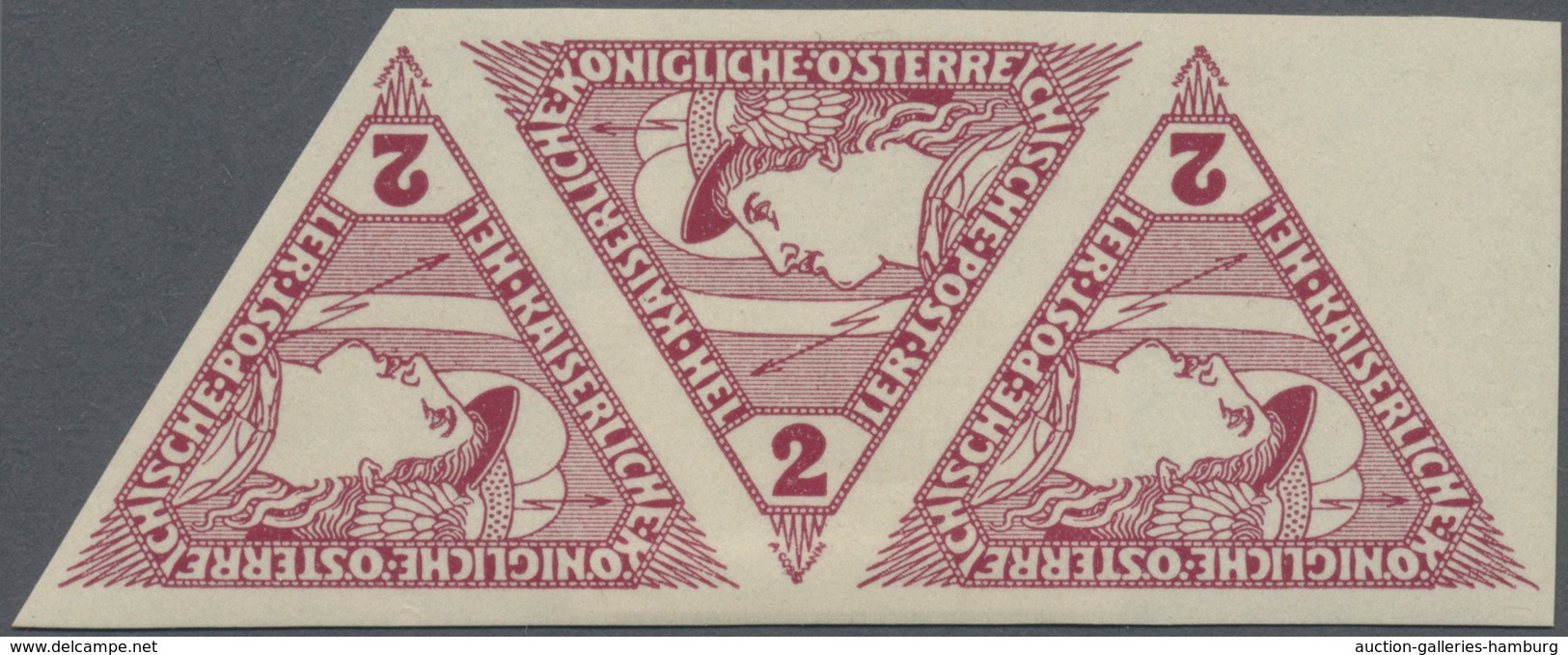 Österreich: 1916, 2 H. Lilakarmin Drucksachen-Eilmarke, Ungezähnter 3er-Streifen, Ungebraucht Mit Se - Unused Stamps