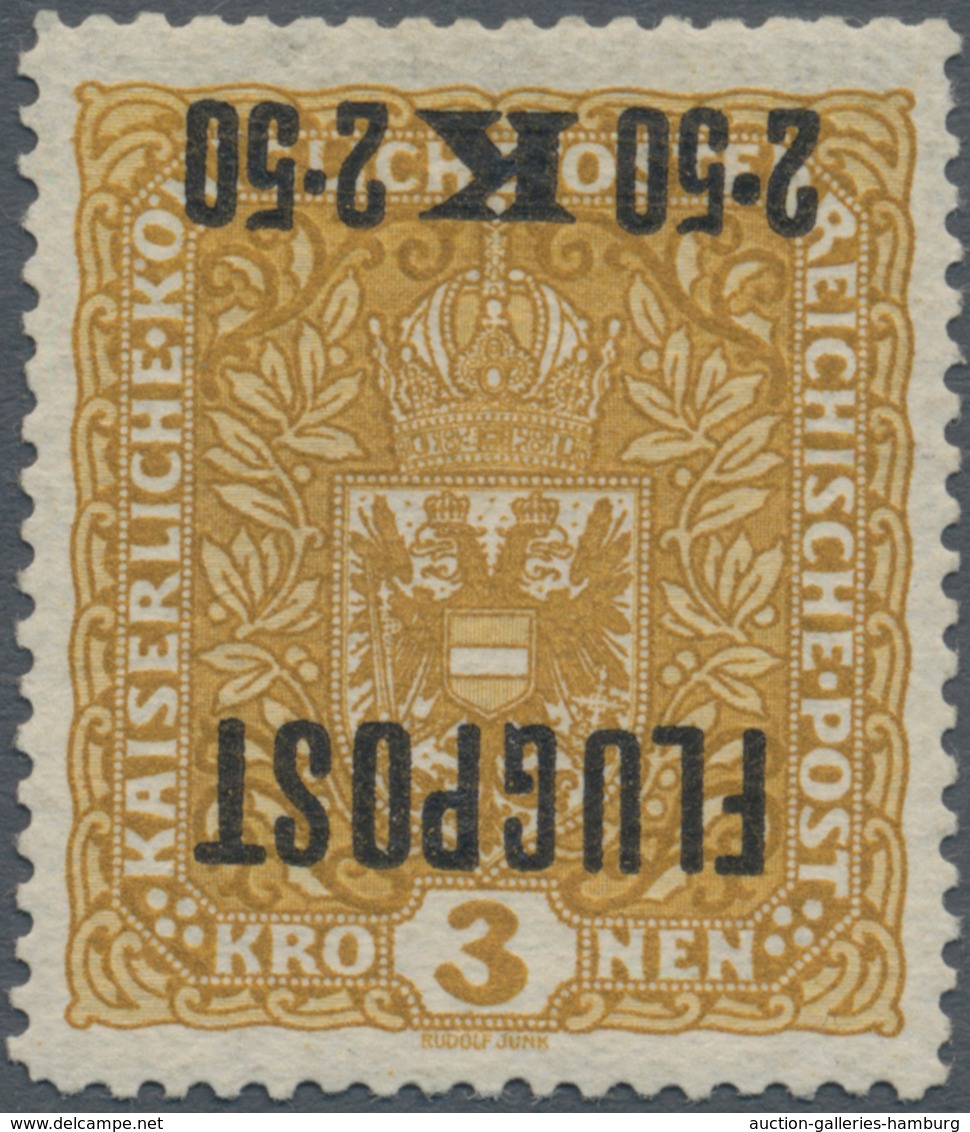 Österreich: 1918, Flugpost 2.50 K Auf 3 Kr. Mit KOPFSTEHENDEM Aufdruck In Ungebrauchter Prachterhalt - Unused Stamps