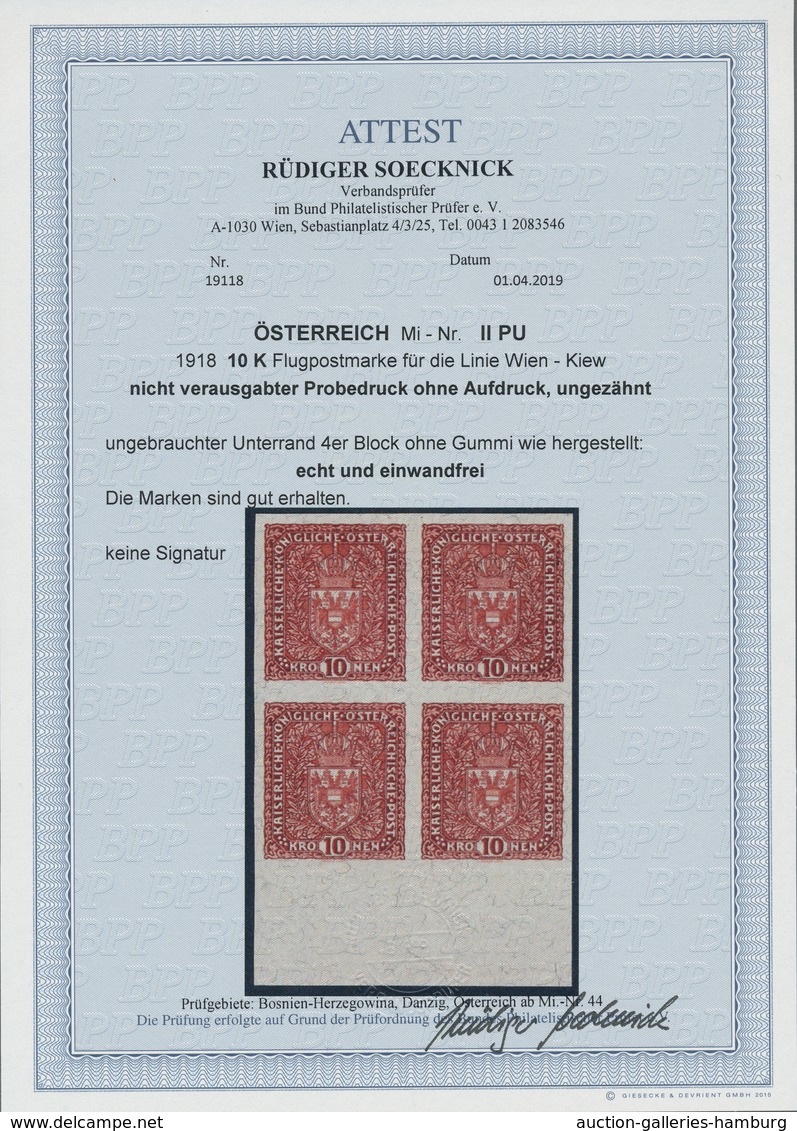 Österreich: 1918, Flugpost 10 Kr. Rotbraun NICHT VERAUSGABTER Probedruck Ungezähnt Und OHNE Aufdruck - Unused Stamps