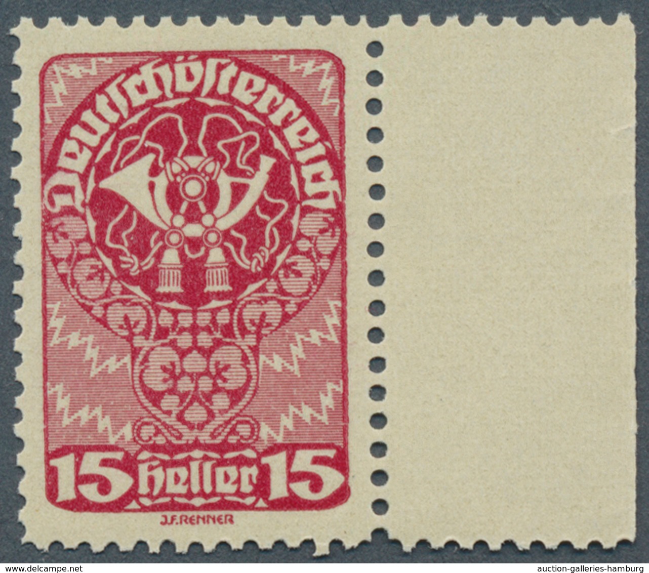 Österreich: 1919/1920, Freimarken, 15 H. Als Farbprobe In Dunkelrotlila Auf Gelblichem Papier Und Mi - Nuevos