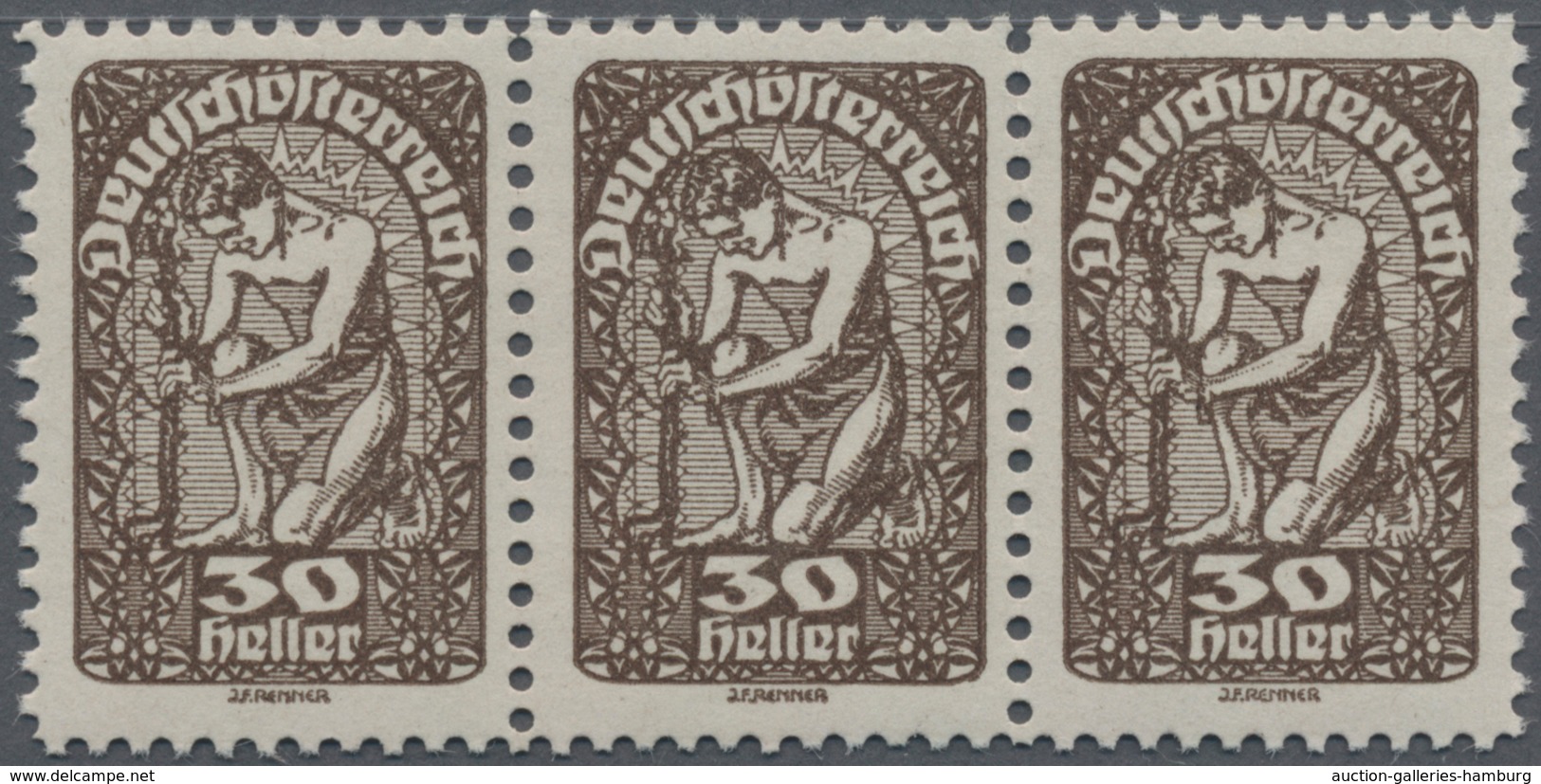 Österreich: 1919, Freimarken 30 H. Braun In Abweichender Zähnung 11½, Waagerechter 3er-Streifen, Pos - Unused Stamps