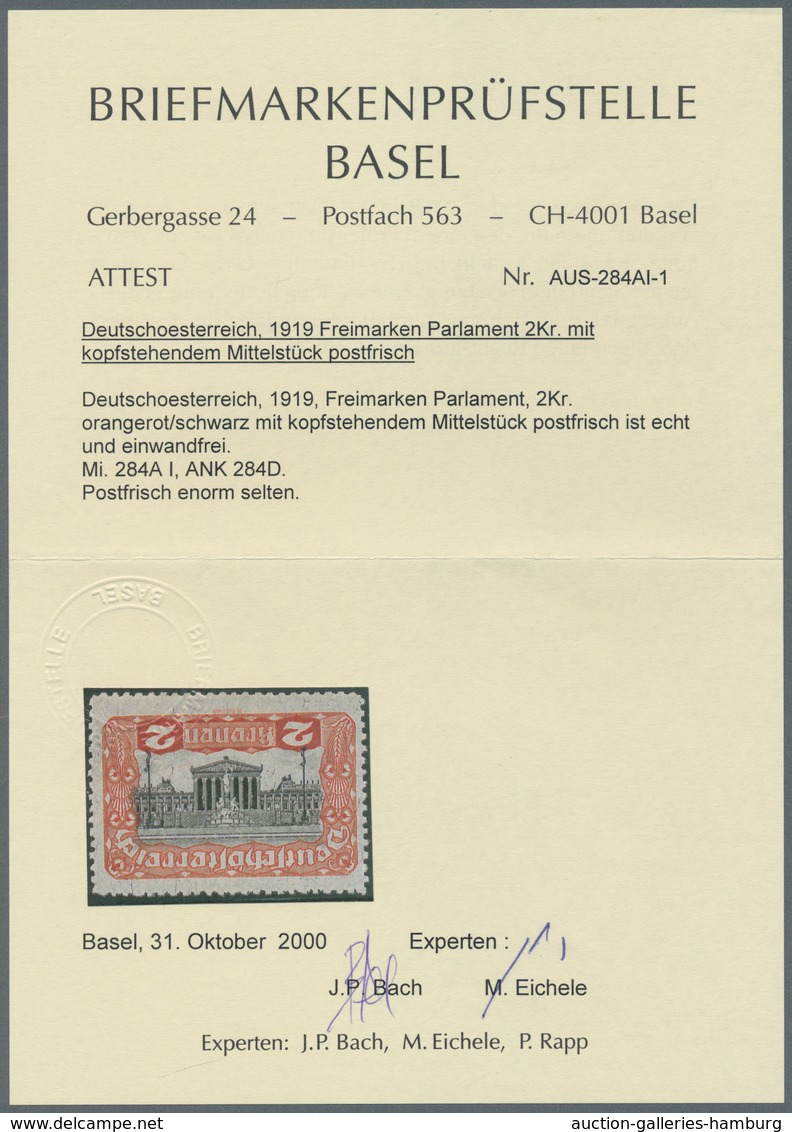 Österreich: 1919, 2 Kr Parlament Mit Kopfstehendem Mittelstück, Ungebrauchtes Top-Stück Dieses Promi - Nuevos