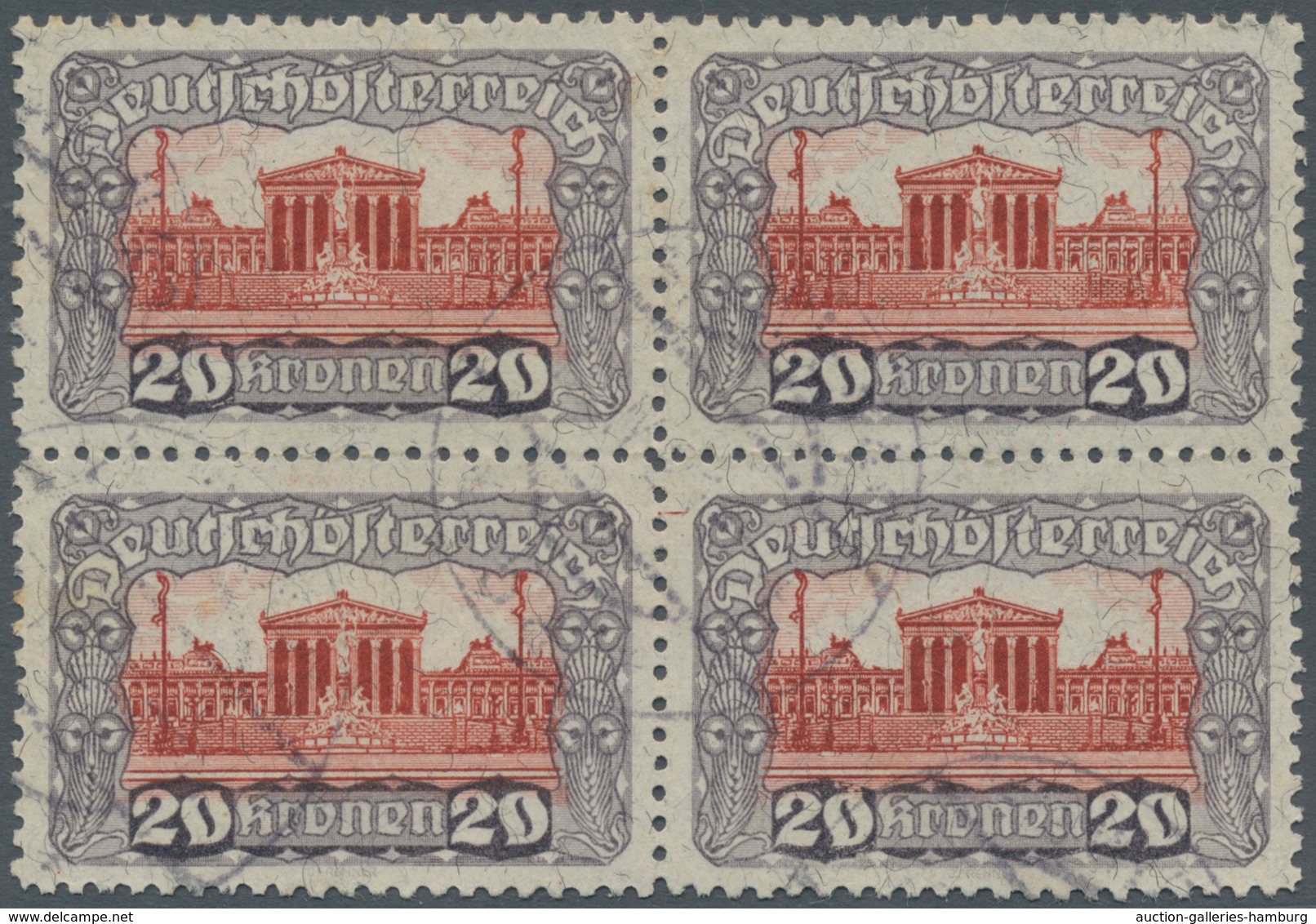 Österreich: 1919. Freimarken "Parlamentsgebäude", 20 Kronen Mit Lz 11½ Im Gestempelten 4er-Block. FA - Neufs